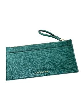 LOVE & LORE Dark Forest Green Pebbled Card Holder Wallet Money Coin Purse Zipper